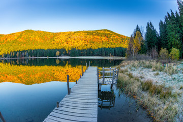 Natural lake inside vulcano, Carpathian Mountains, Romania