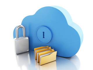 Poster - 3d Cloud with file storage and padlock.
