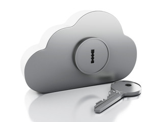 Poster - 3d cloud with key on white background.