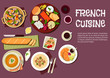 Gourmet lunch of french cuisine flat icon