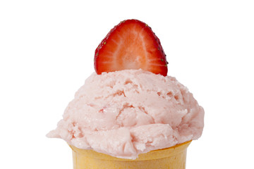 Wall Mural - a cone of strawberry ice cream with strawberry fruit topping