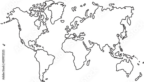 Fototapeta na szkło Freehand world map sketch on white background.