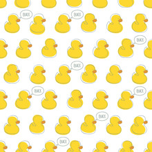 Seamless Vector Pattern With Yellow Baby Ducks. 