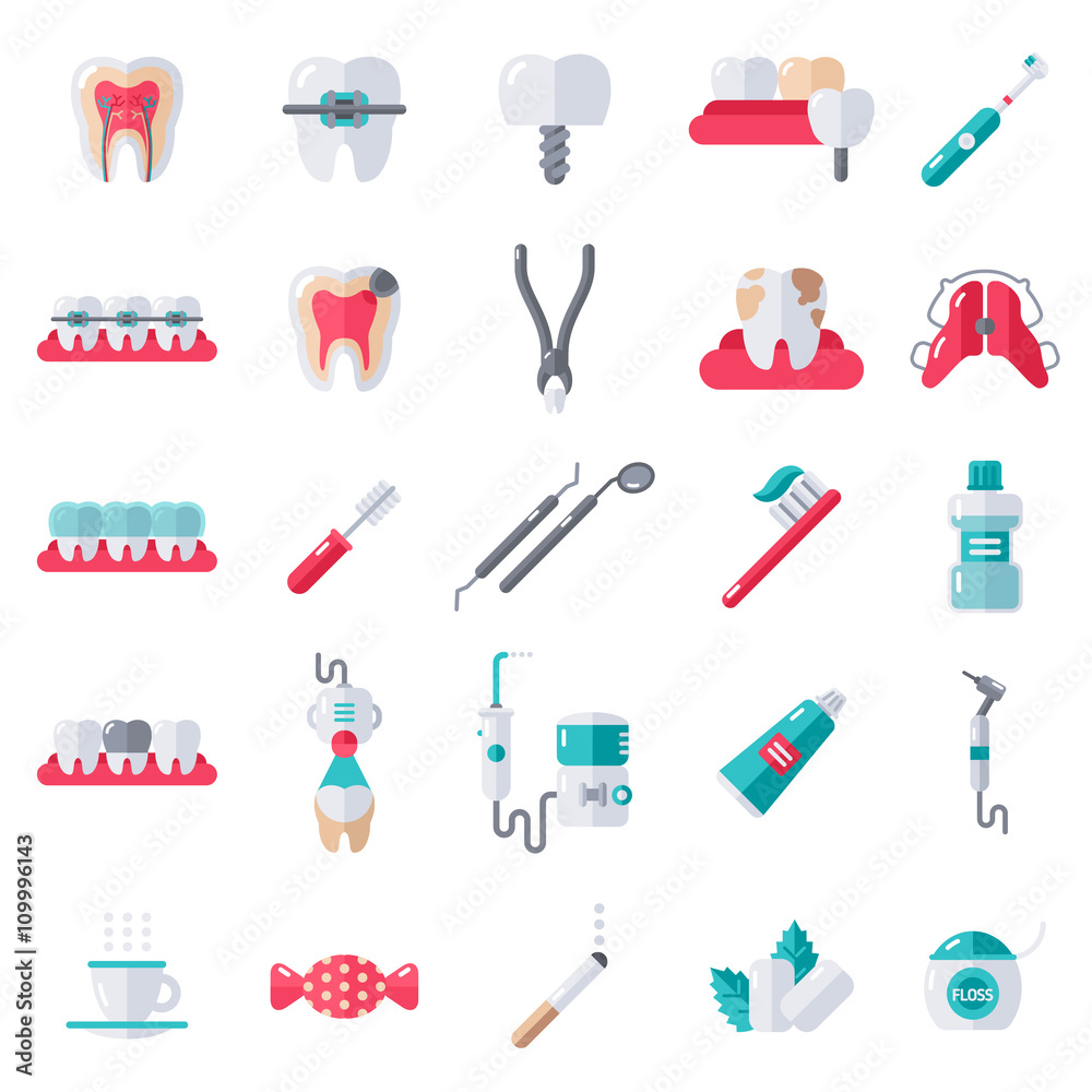 Dental Flat Icons Set Stock Vector | Adobe Stock
