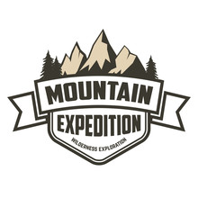 Mountain Expedition Label. Hiking, Mountain Tourism, Camping.  D