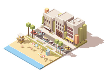 Wall Mural - Vector isometric town beach