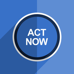 Aufkleber - blue flat design act now modern web icon