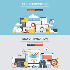 Poster - flat design concept banner - cloud computing and seo