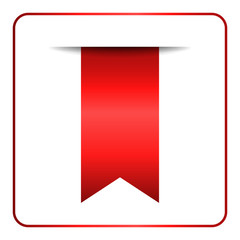 Wall Mural - Red bookmark banner. Vertical book mark, isolated on white background. Color tag, label. Flag symbol, sign. Design element blank. Empty sticker for sale. Template icon decoration. Vector illustration.