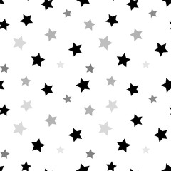 Wall Mural - Stars seamless pattern Black and white retro background. Chaotic elements. Abstract geometric shape texture. 3d effect sky. Design template for wallpaper, wrapping, fabric, textile Vector Illustration