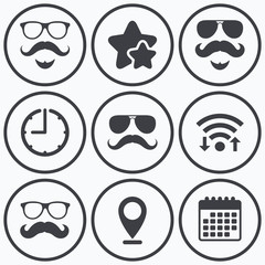 Poster - Mustache and Glasses icons. Hipster symbols.