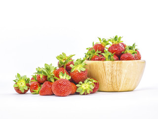 Wall Mural - fresh whole strawberries in wooden bowl