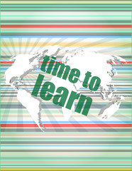 Poster - illustration of touch screen with time to learn words vector quotation marks with thin line speech bubble. concept of citation, info, testimonials, notice, textbox. 