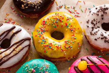 Wall Mural - donuts in glaze close-up