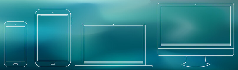 Poster - Computer Screen, Tablet PC, Notebook, Smart Phone Outline  Vector illustration.
