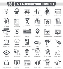 Poster - Vector SEO and development black icon set. Dark grey classic icon design for web.