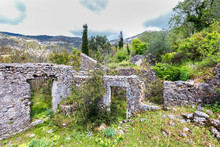 Old Historic Walls As Ruins In Landscape Of Greece
