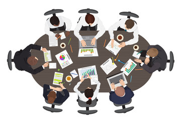 Aufkleber - Business management teamwork strategy discuss meeting and brainstorming concept. Wide Round table in top point of view.