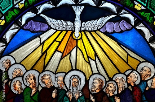 Obraz w ramie stained glass window depicting Pentecost