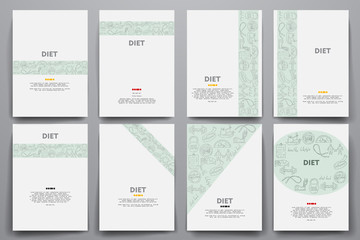 Corporate identity vector templates set with doodles diet theme