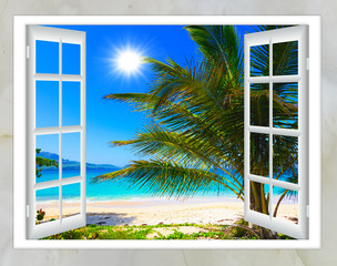 Wall Mural - Ocean view from the window on the island of sunny summer day