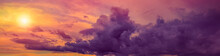Panoramic Dramatic Sunset With Purple Clouds