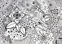 Adult Coloring Book Hand Drawn Illustration, New Stress Relieving Trend