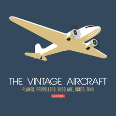 Twin engine passenger plane. For label and banners. Vintage style. Vector illustration.