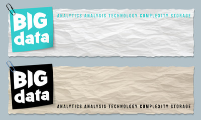 Poster - Two banners of crumpled paper with big data icon