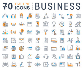 Wall Mural - Set Vector Flat Line Icons Business
