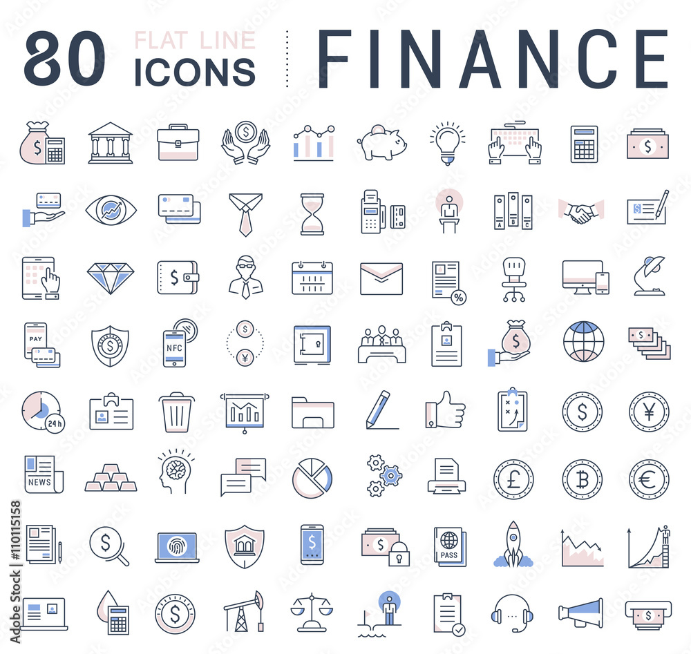 Set Vector Flat Line Icons Finance Stock Vector | Adobe Stock