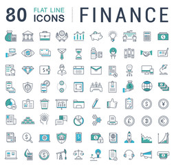 Wall Mural - Set Vector Flat Line Icons Finance