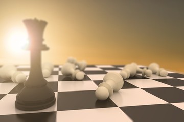 Poster - Composite image of black queen standing with fallen white pawns