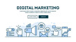 Digital marketing, concept header, flat design thin line style