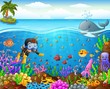 Cartoon diver under the sea