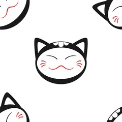 Seamless pattern in the Japanese style with a smiling cat