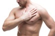 © staras - Heart attack. Young muscular man with chest pain isolated on white background