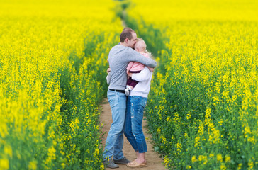 Wall Mural - The family has a rest on the rape field.