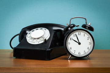 Poster - Retro telephone on wood table for old style background