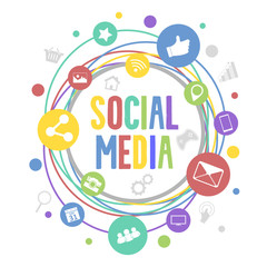 Poster - Social media vector concept with circle colorful icons. Social network vector illustration.