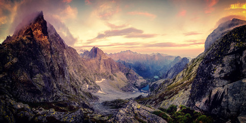 Wall Mural - vintage mountains at sunset