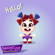 Happy smiling little Kid with pigtails and bows. Joyful Tot isolated vector illustration.