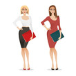 Young women in elegant office clothes. Vector illustration.