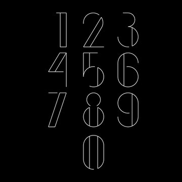 Thin minimalistic font. White numbers on black background. Vector illustration.
