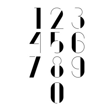 Thin minimalistic font. Black numbers on white background. Vector illustration.
