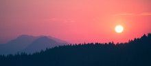 Beautiful Violet Red Sky With Sunset Over Urslja Gora Mountain, Carinthia, Slovenia.
