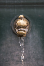 Brass Drinking Fountain, Milan: A Closeup Of An Old Brass Drinking Fountain In The Shape Of A Fish In Milan Italy
