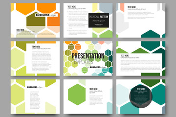 Poster - Set of 9 templates for presentation slides. Abstract colorful business background, modern stylish hexagonal vector texture