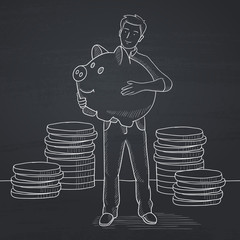 Wall Mural - Man carrying piggy bank.