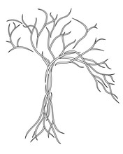 Black Line Drawing Of A Leafless Tree, Vector Illustration